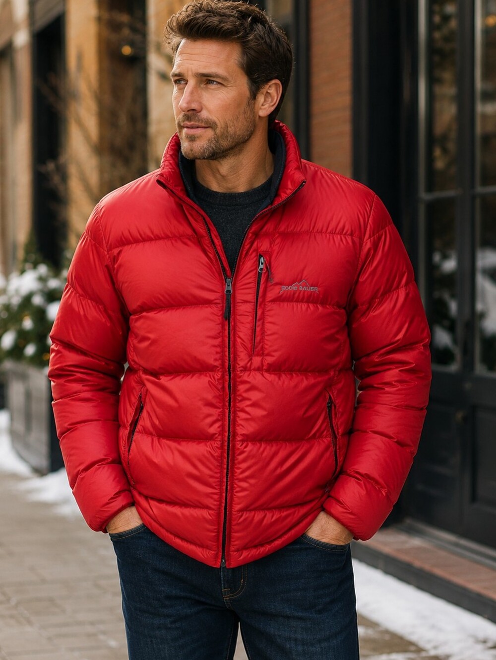 🔥 Eddie Bauer Men's Premium Goose Down Puffer Jacket - Red - Size Large